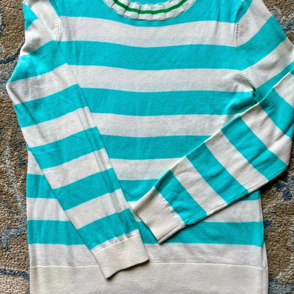 Talbots Turquoise and White Striped Sweater